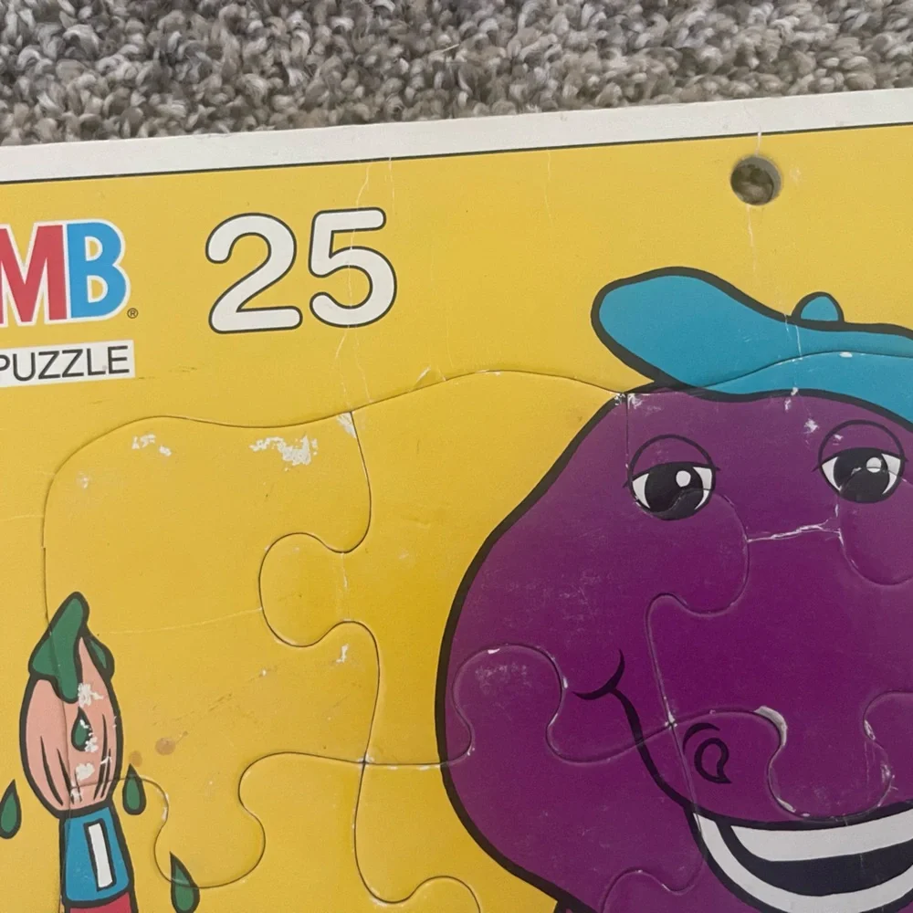 Vintage 1992 MB Milton Bradley Puzzle Barney Artist Purple Dinosaur Baby Bop